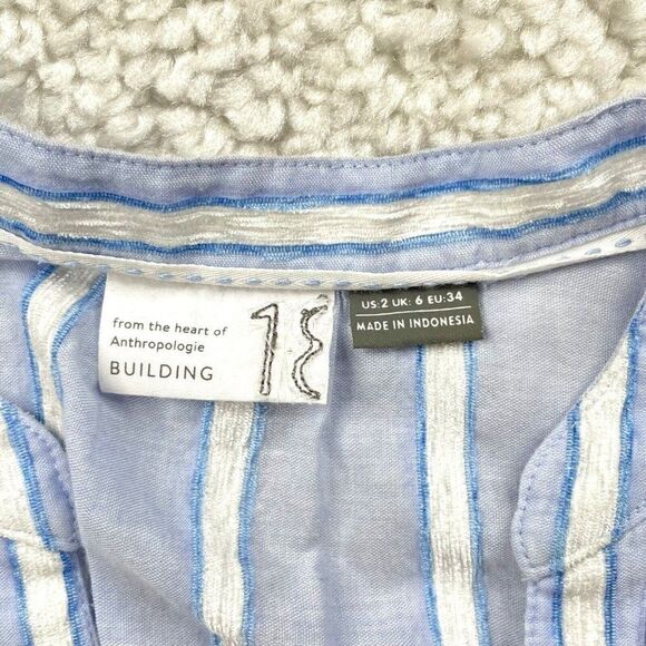 Anthropologie Building 18 South Seas Blue Stripe Belted Button Top - Picture 5 of 10